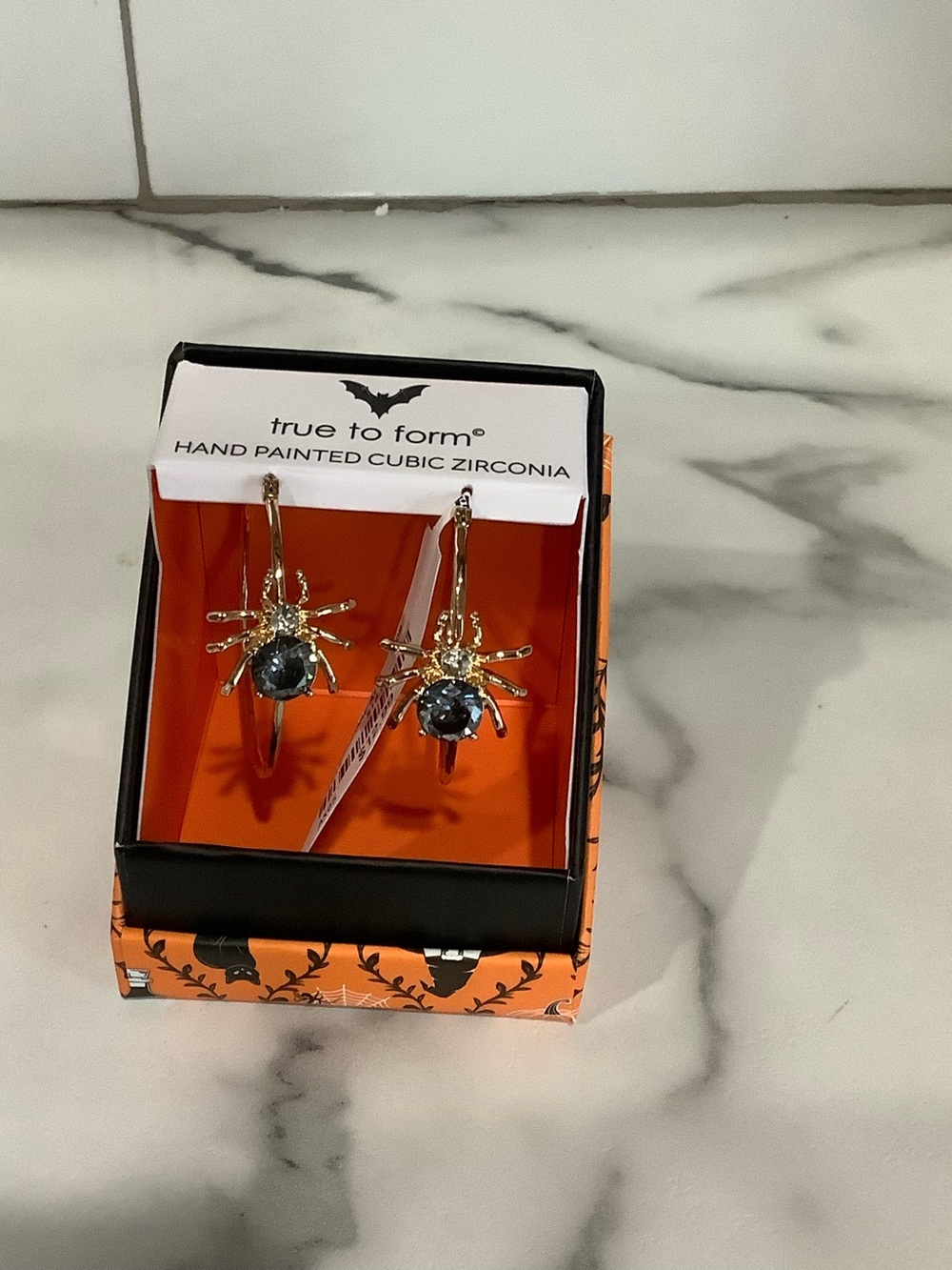 Gold Spider Earrings with Black Cubic Zirconia